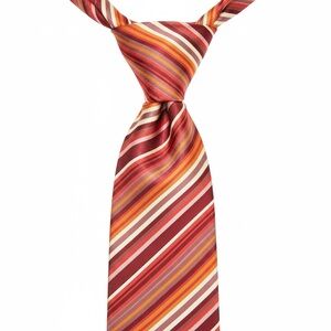 Holt Renfrew Men’s Silk Striped Neck Tie 59” Made in Italy Orange Cream Brown